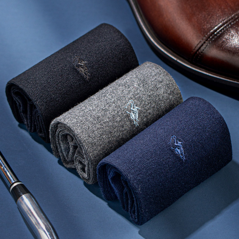 POLO防臭袜子男士中筒袜抗菌吸汗黑袜夏季长袜四季纯棉商务男袜