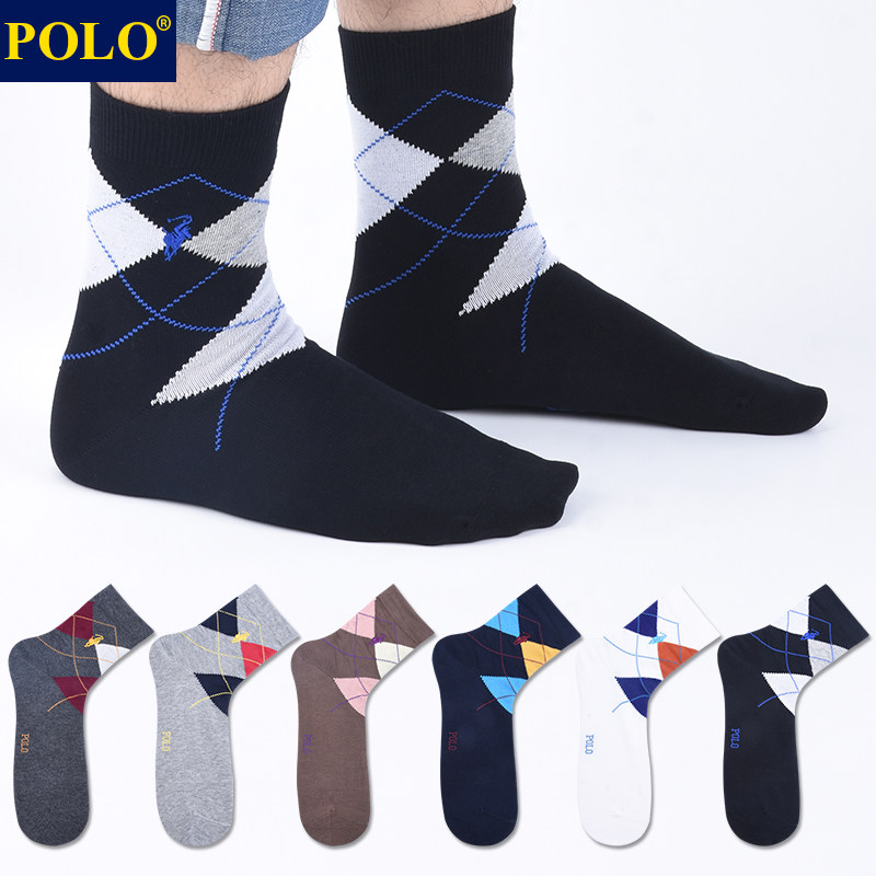 Polo袜子男秋冬保暖中厚中筒袜吸湿排汗无骨休闲运动跑步个性棉袜