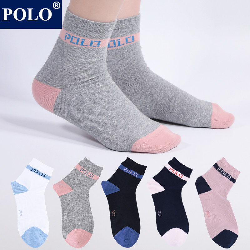 Polo女士袜子百搭休闲运动长筒袜秋冬中厚款潮流中筒棉袜礼盒装