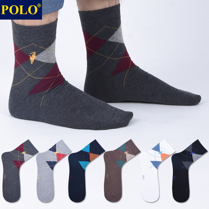 Polo袜子男士夏季薄款个性英伦风中筒袜吸汗透气运动休闲无骨棉袜