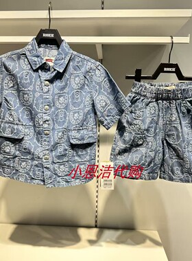 李维斯儿童短袖衬衫外套/LV2622024男童26夏款满印花柔软暗扣上衣