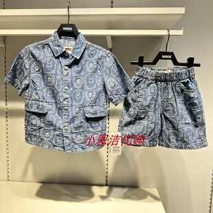 李维斯儿童短袖衬衫外套/LV2622024男童26夏款满印花柔软暗扣上衣