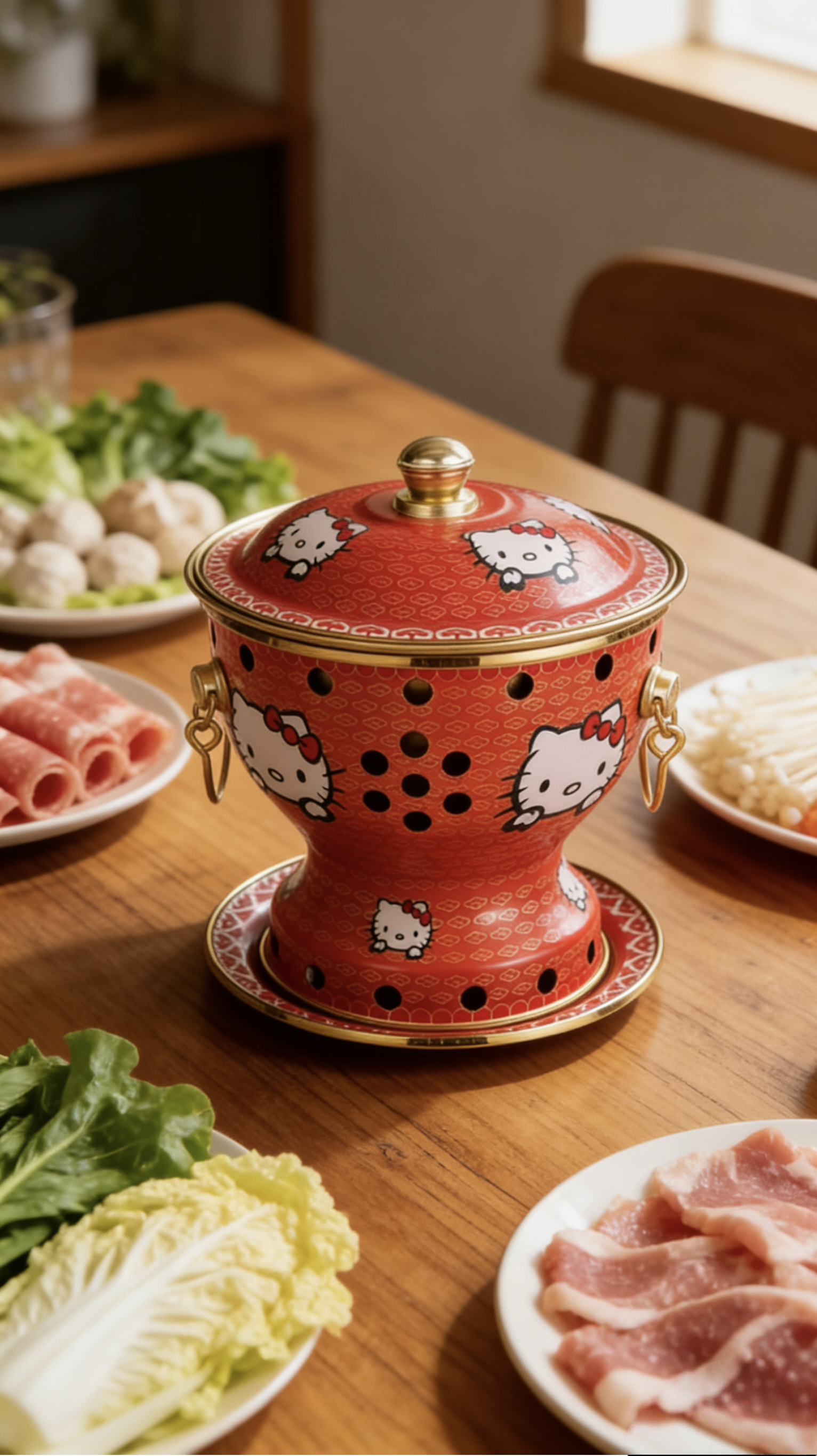 Hellokitty珐琅彩铜火锅环保油铜锅网红同款KT猫单人火锅商用家用