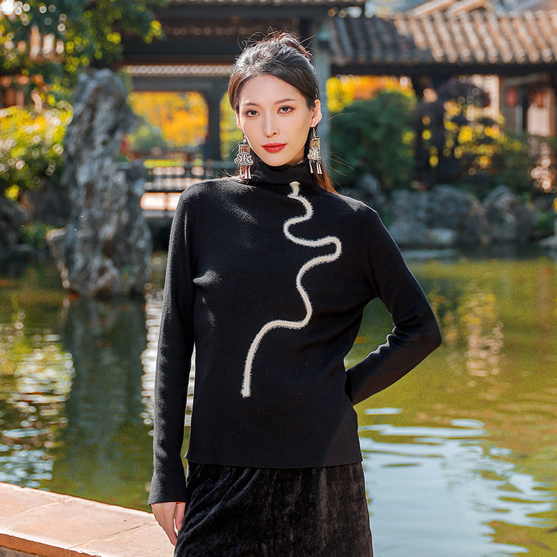 杨丽萍官方原创设计民族风新中式中国风盘绳高领长袖针织上衣女春,女装/女士精品,毛针织衫,淘宝优惠券,粉丝福利购,淘宝优惠卷