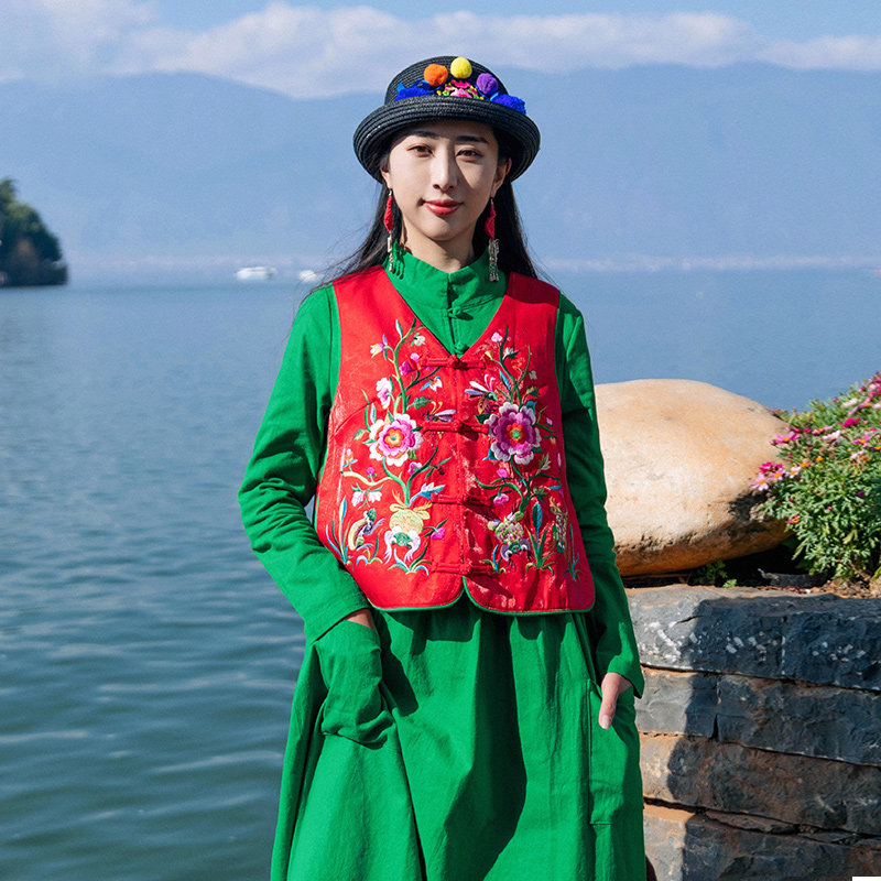 杨丽萍官方原创设计民族风新中式风优雅红色无袖短外套马甲女春秋