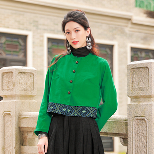 杨丽萍官方原创设计民族风新中式 绿色短外套夏秋 风中国风刺绣长袖