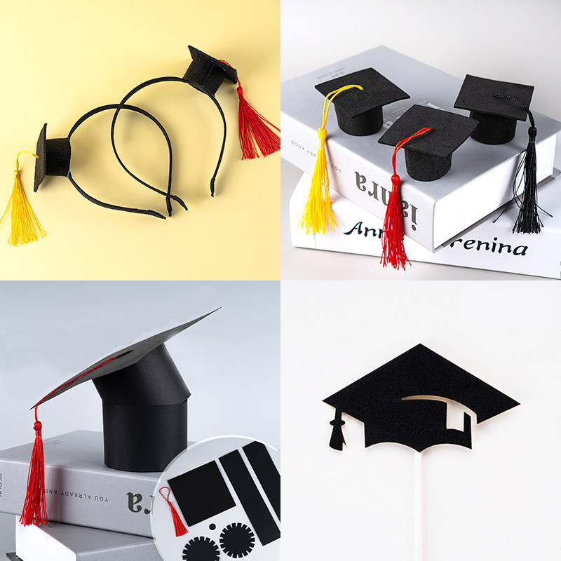 迷你博士帽毕业季花店蛋糕装饰博士帽流苏毕业帽毕业拍照抓周道具