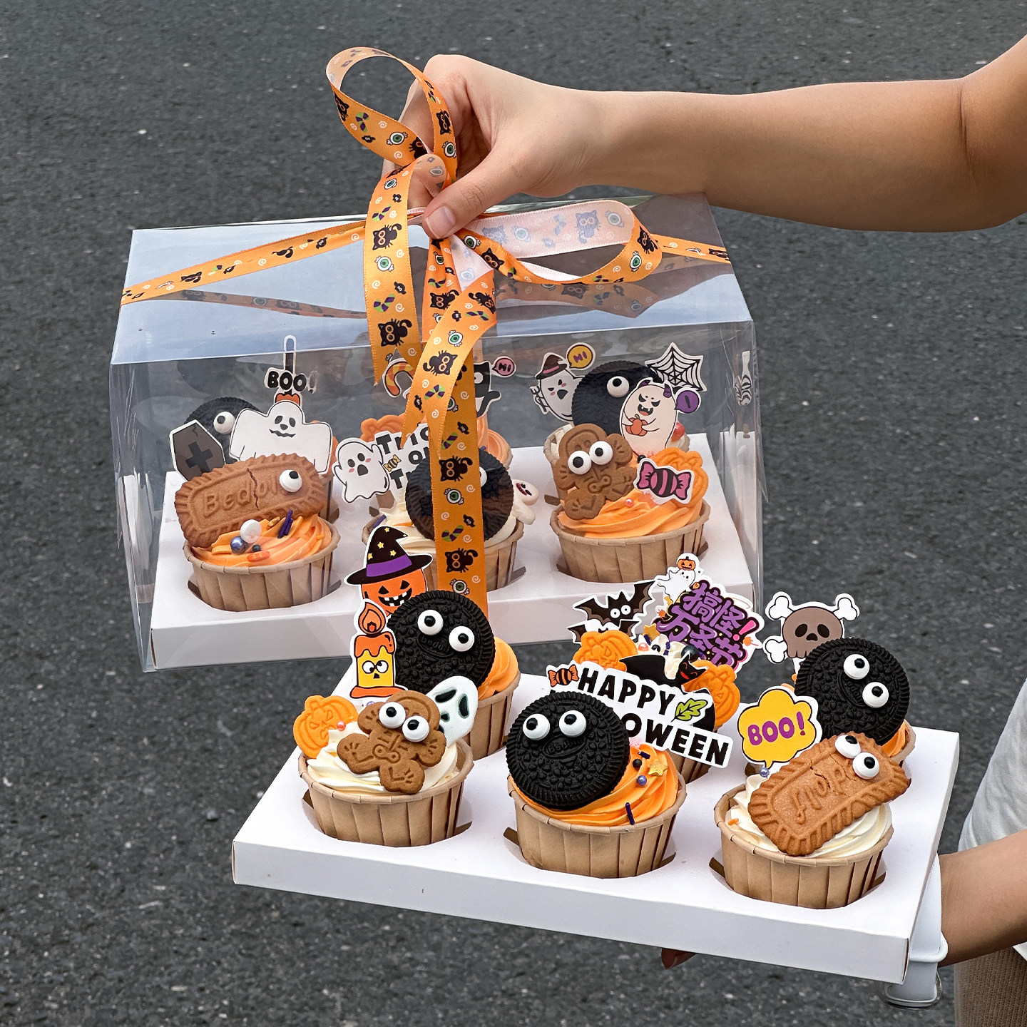 2025搞怪万圣节纸杯蛋糕装饰插卡大小眼睛眼珠幽灵骷髅饼干插件
