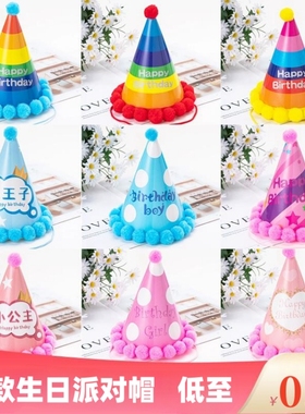 网红生日帽成人儿童生日派对用品paty毛球帽绒球帽蛋糕帽拍照道具