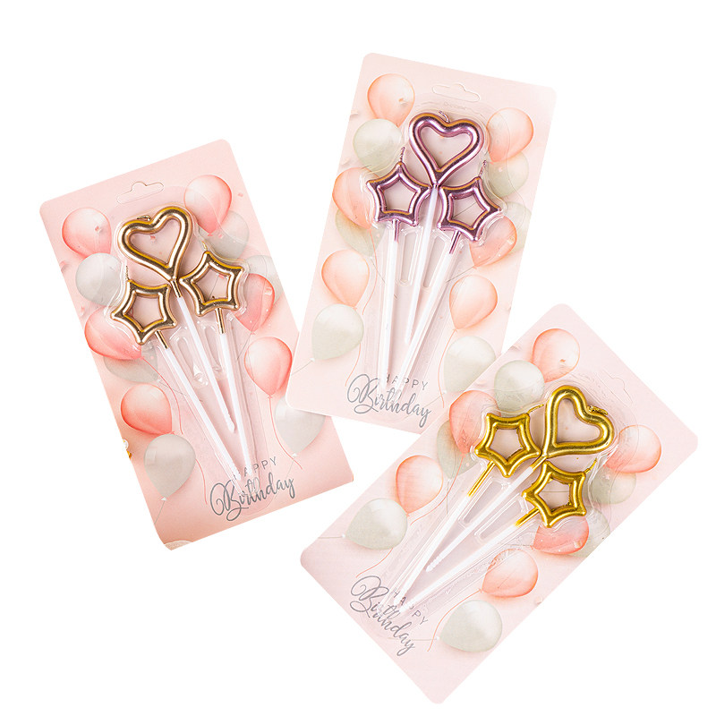 网红镀金仙女棒爱心星星五角星蜡烛生日蛋糕装饰品派对甜品台装扮