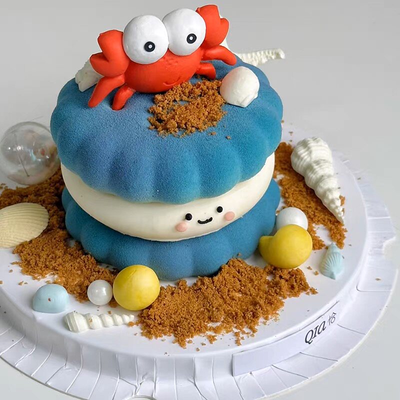 巨蟹座生日蛋糕装饰摆件小螃蟹大闸蟹宝宝男孩女孩贝壳海星插件