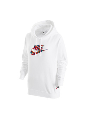 Nike 女子 白色 运动休闲 舒适百搭 连帽套头长袖卫衣 FD9931-100