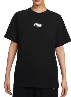Nike Swoosh 黑色 女款 撞色LOGO 圆领休闲短袖T恤HQ1699-010