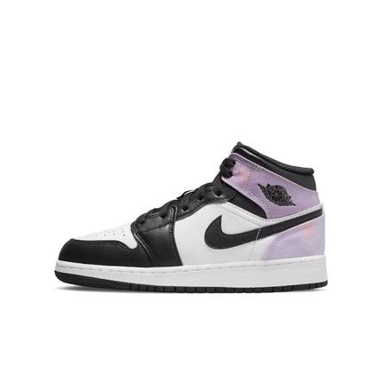 Air Jordan 1 Mid SE AJ1黑白紫扎染女中帮复古篮球鞋DM6216-001