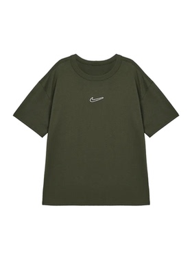 Nike SportSwear 深绿色 男款 纯色套头 宽松圆领短袖FV7727-325