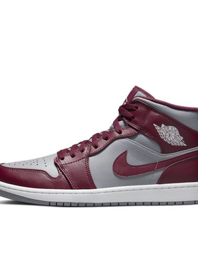 Air Jordan 1 mid team ren AJ1灰红男款复古篮球鞋DQ8426-615