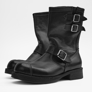 25FW工程师靴男水牛皮厚底增高帮工装 战术马丁靴 FootWear Aucun