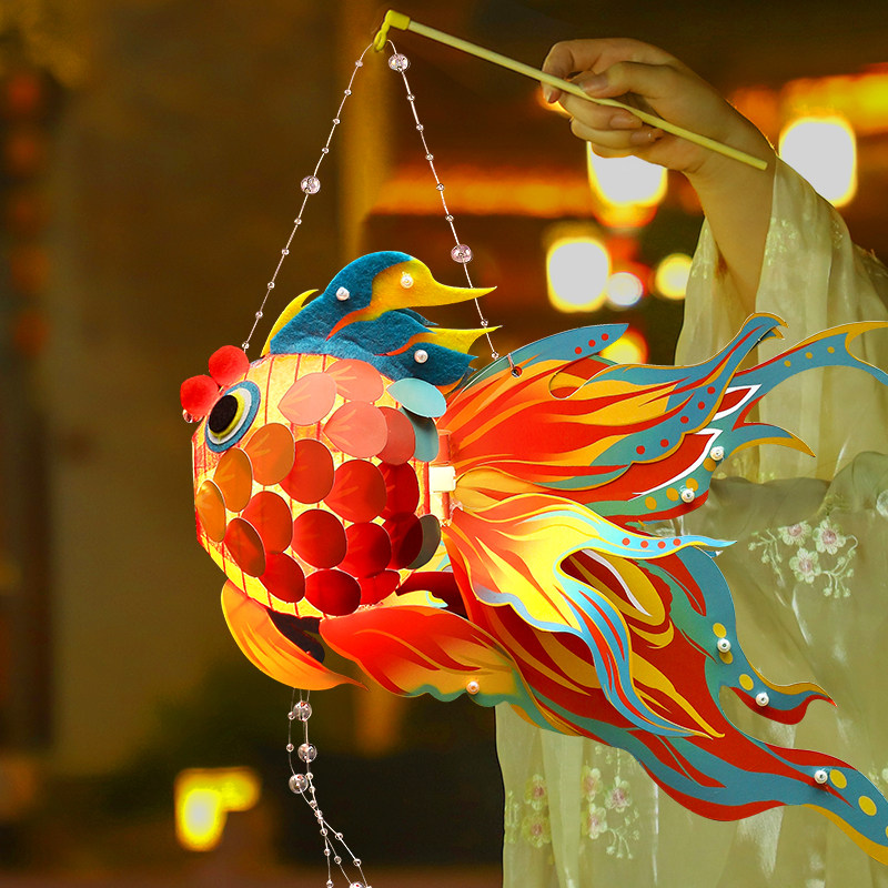 中秋节新款古风汉服拍照道具手工diy锦鲤鱼灯笼材料包手提花灯