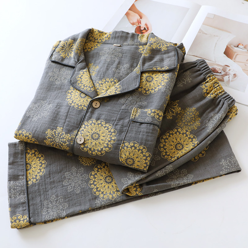 色织男士睡衣春秋夏季纯棉双层纱布长袖长裤复古休闲大码居家套装,女士内衣/男士内衣/家居服,睡衣/家居服套装,淘宝优惠券,粉丝福利购,淘宝优惠卷