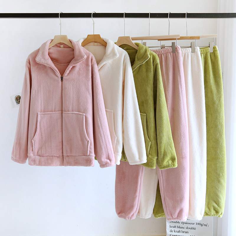女法兰绒加厚加绒家居服套装