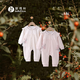 婴得利薄棉女宝宝花边袖网纱爬服甜美哈衣(400棉)-花间奇遇