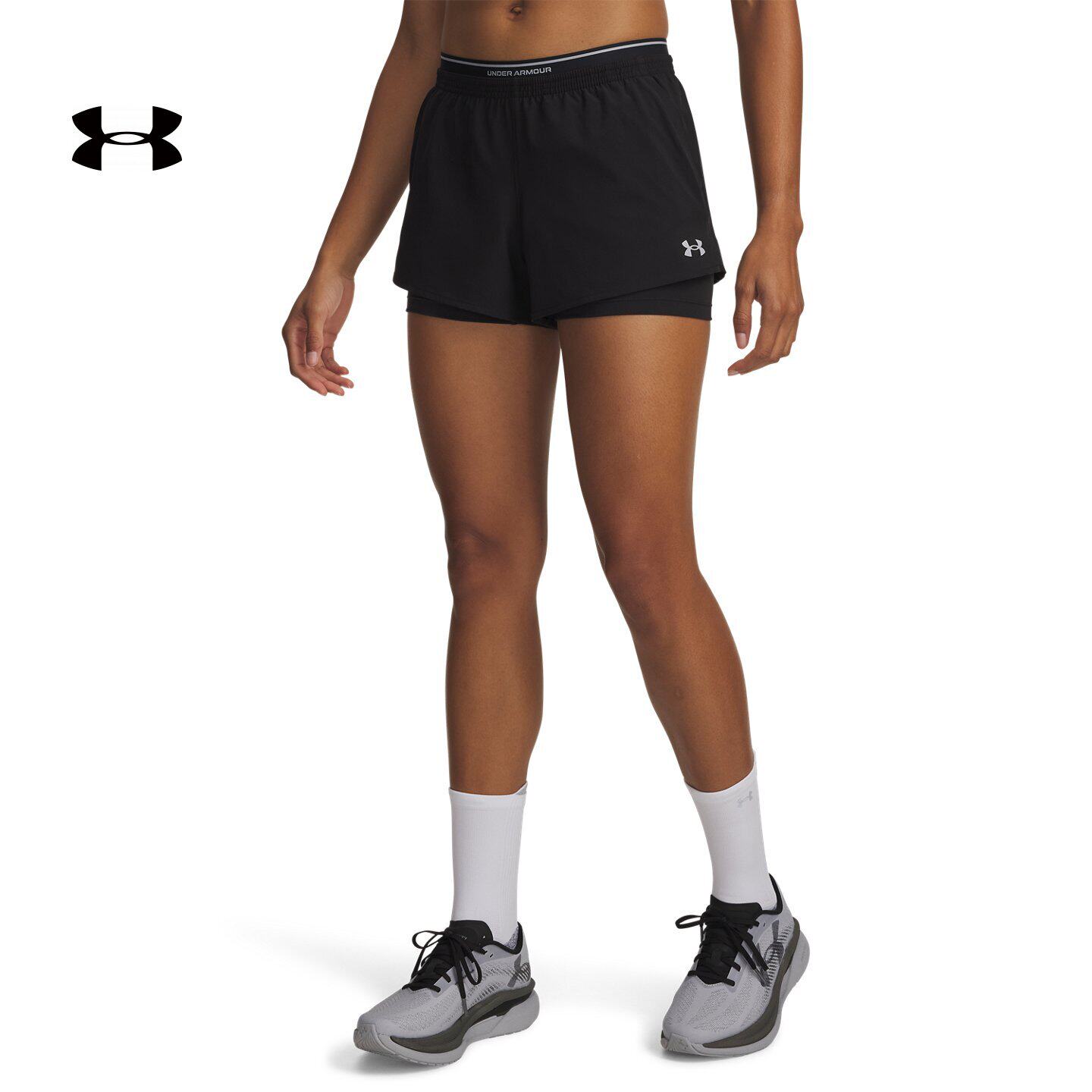安德玛官方UA春夏Vanish女子二合一训练运动短裤6009967