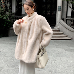 晴方好复古光泽感立领毛毛外套女冬中古高级感环保轻奢仿貂毛皮草