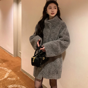羊剪绒皮毛一体中长款 羊羔毛外套女冬2025新款 皮草大衣 凛冬至岛