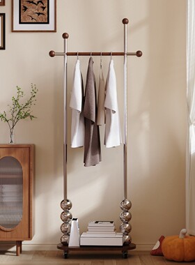 中古衣帽架入户卧室落地式挂衣架2025新款家用可移动衣服置物架子