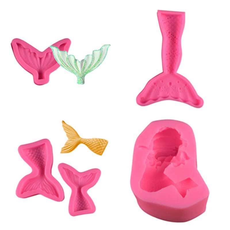 美人鱼尾巴硅胶模具 海洋生物美人鱼尾巴翻糖蛋糕模 diy烘焙工具