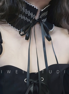 「黑暗洛丽塔」法式复古cos宫廷风绑带蝴蝶结项圈遮颈纹choker女