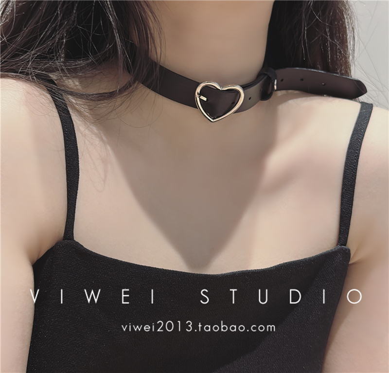 VIWEI暗黑爱心锁骨链颈带