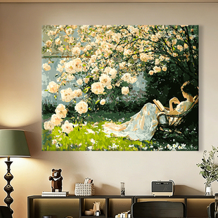 白玫瑰花园 饰画 高级感数字油画diy填充客厅手工绘填色涂色油彩装