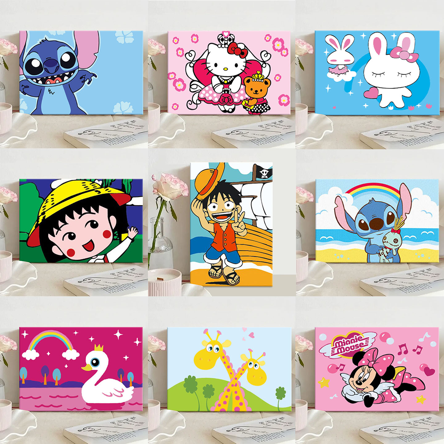 数字油画小学生画画diy填色手工填充涂色画小尺寸颜料画手绘卡通图片