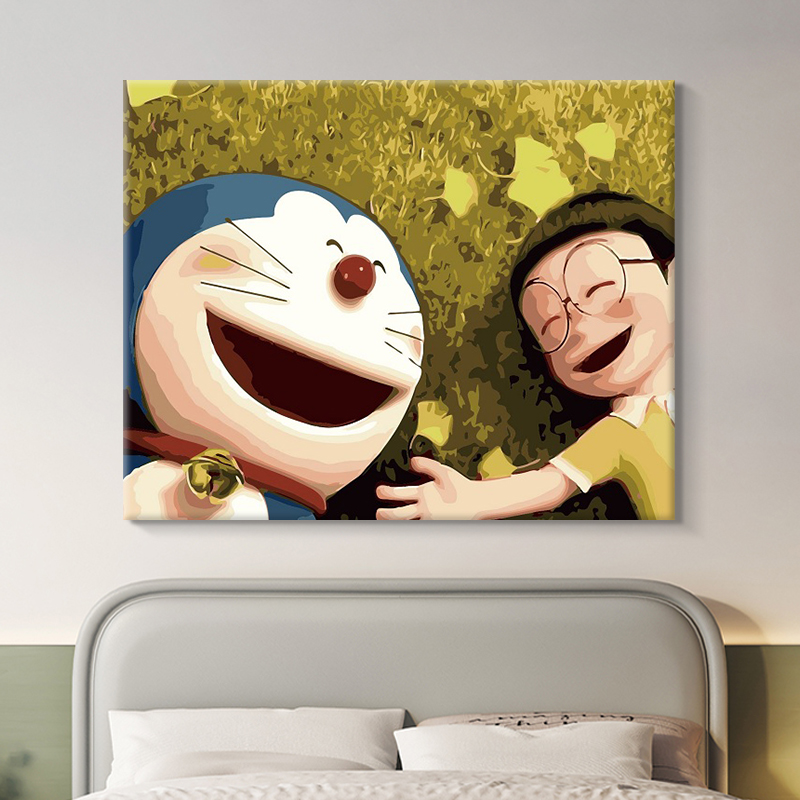 客厅装饰画手工diy卡通动漫儿童数字油画油彩画大雄多哆啦a梦2