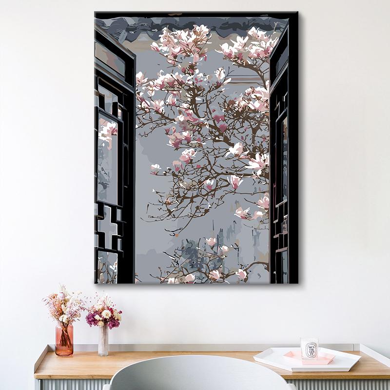 数字油画diy填色画花卉装饰画手工绘油彩丙烯画画填充涂色玉兰花图片