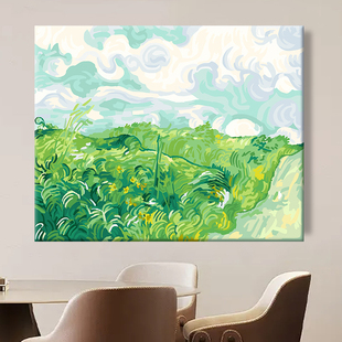 世界名画梵高数字油画diy客厅装饰画手工绘填色充油彩画绿色麦田