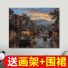 饰画手工绘油彩丙烯画画填充涂色高级感 数字油画diy填色画风景装