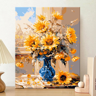 数字油画diy填充油彩画填色涂色手绘挂画减压高级感装 饰画太阳花