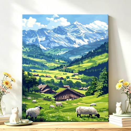 2026新款数字油画diy 高级感手绘手工填充填色油彩装饰画雪山牧歌