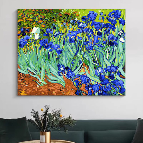 diy手绘丙烯画数字油画花卉填色画解闷手工打发时间梵高-鸢尾花