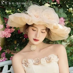 英式浪漫网纱小礼帽复古名媛上海滩优雅头饰白色婚纱礼服外景帽子