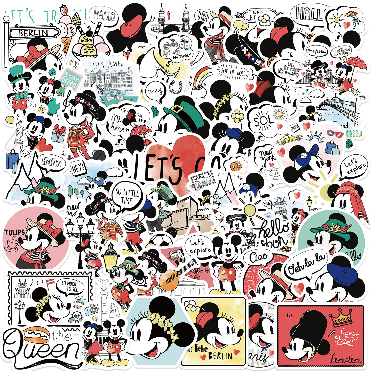 50张迪士尼正版授权米奇穿搭卡通贴画笔记本电脑手机机车头盔贴纸