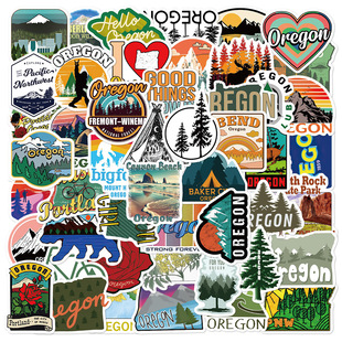 50张美国州Oregon俄勒冈州贴画笔记本电脑手机吉他旅行箱装饰贴纸