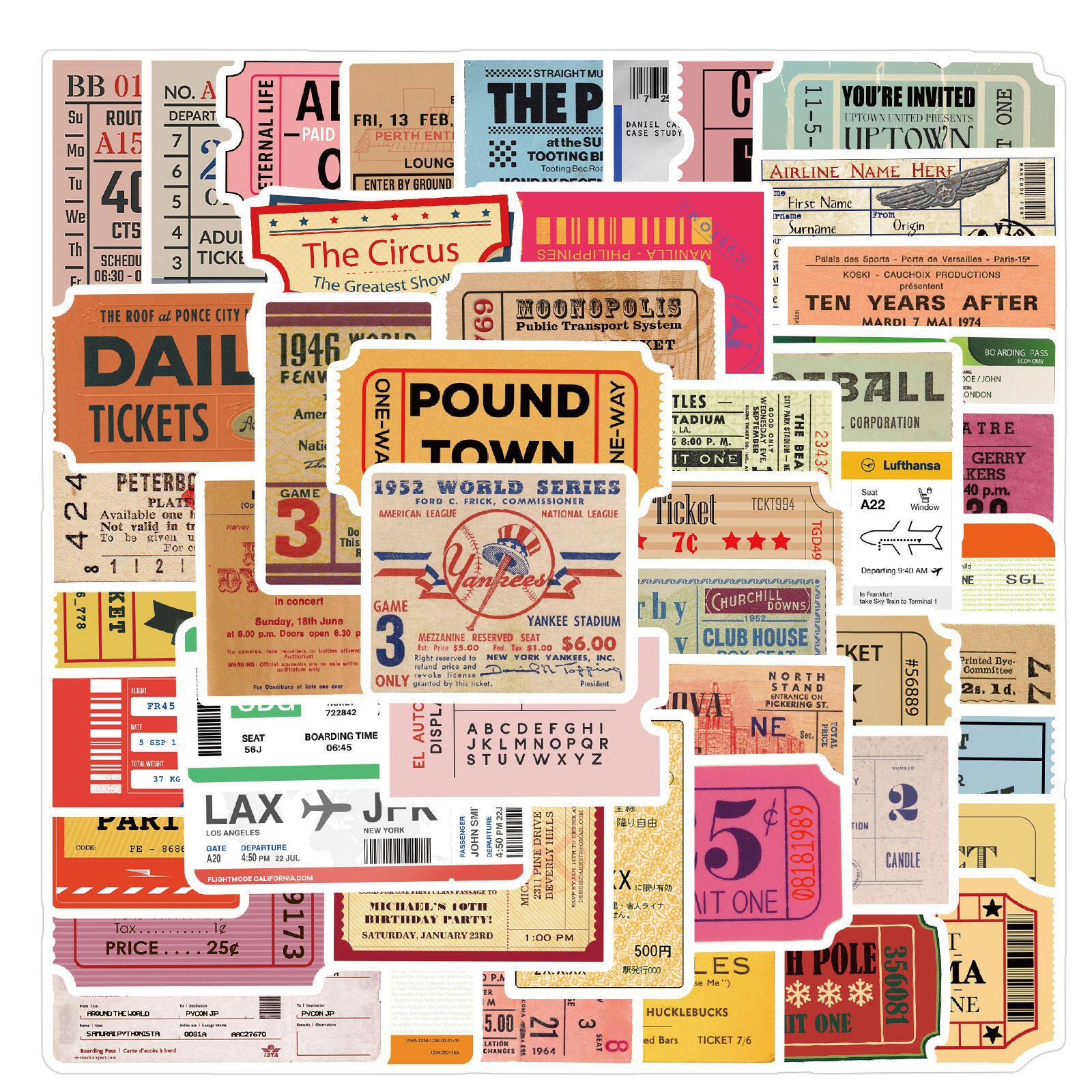 50张复古飞机票票根贴画行李箱摩托车头盔笔记本电脑iPad吉他贴纸