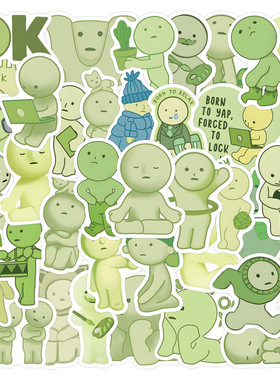 50张卡通可爱角落君贴纸绿色小人创意装饰笔记本平板手机防水贴画