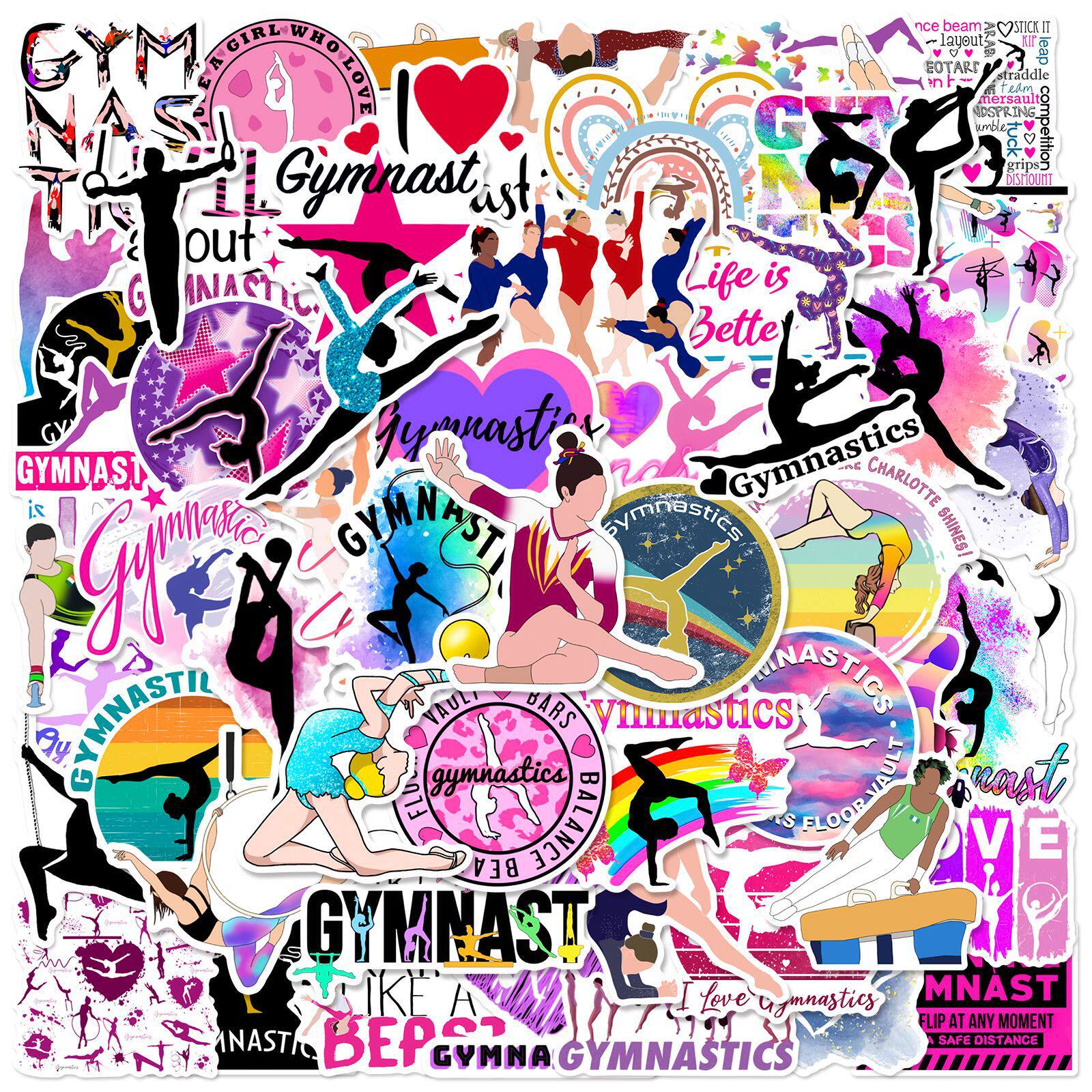 50张卡通体操运动剪影创意贴画笔记本手机吉他大肚杯旅行箱子贴纸
