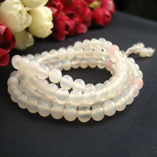 Белый агатовый кварц, браслет из кварца, этнические четки, 108 бусин, этнический стиль, с драгоценным камнем
