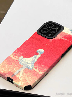 沙滩油墨画绫波丽手机壳适用eva苹果16promax小米15红米k80硅胶华为mate70全包vivo羊皮oppo一加ace5三星s24
