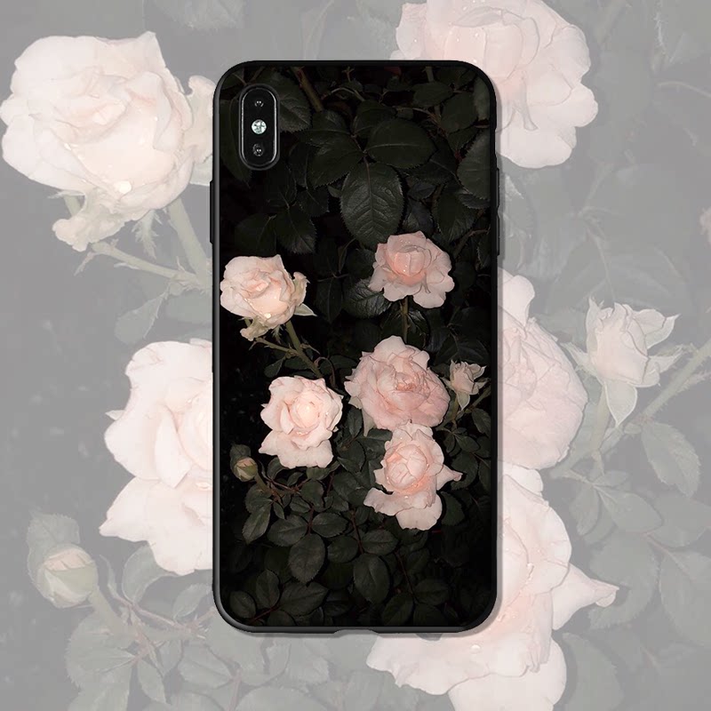 适用夜色粉玫瑰花手机壳三星s10+/a60/a70套note8冷淡风a9s/a6s复古a5